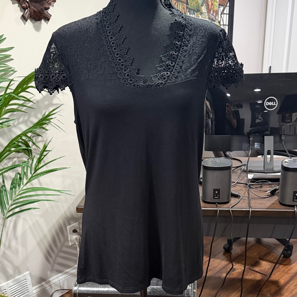 Chic Black Lace Sleeve Blouse NWT extra large